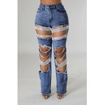 Jeans Women Manufacturer - Plus Size Diagonal Buckle Distressed