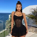 Mini Dress Women Factory - Lace Mesh Spaghetti Strap Backless