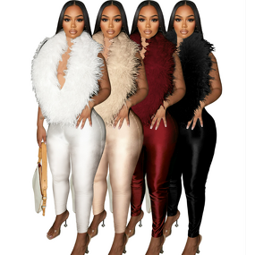 Jumpsuit Women Factory - 2025 Autumn Furry Patchwork Slimming