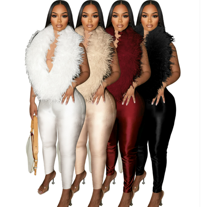 Jumpsuit Women Factory - 2025 Autumn Furry Patchwork Slimming