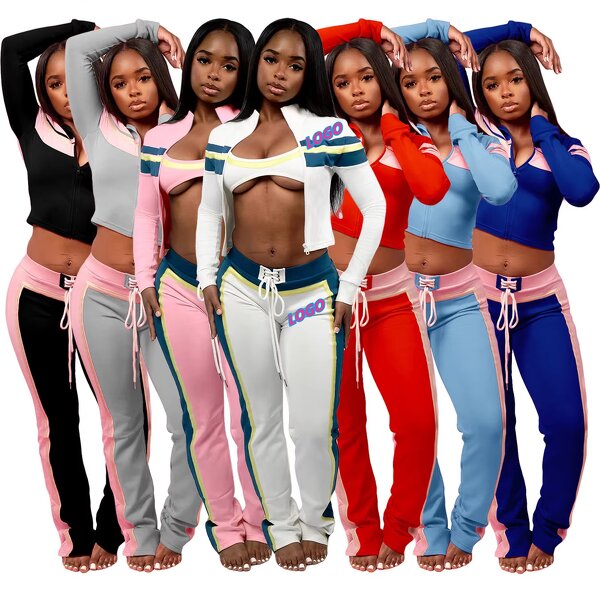 Three Piece Set Women Factory - Custom LOGO Contrast Color Sports