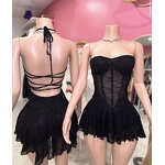 Mini Dress Women Factory - Lace Mesh Spaghetti Strap Backless