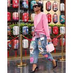 Wide Leg Jeans Manufacturer - Diamond High Rise Stretch Washed Hole