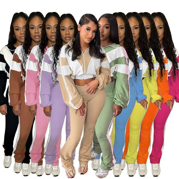 Sweat Suit Women Manufacturer - Two Pieces Stretch Crop Top Pants