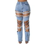 Jeans Women Manufacturer - Plus Size Diagonal Buckle Distressed