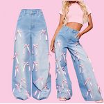 Denim Pants Women Factory - 2025 Fall Winter Feathers Decoration Wide