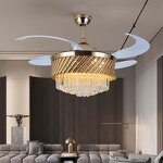 Ceiling Fan Light Manufacturer - Luxury Villa Crystal Pendant Remote Round