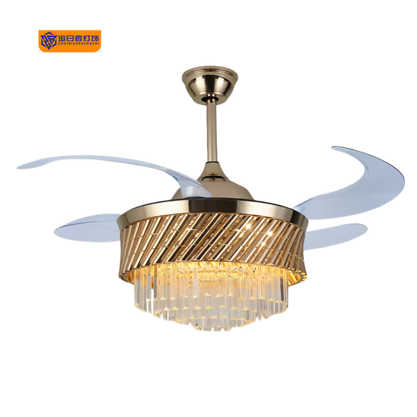 Ceiling Fan Light Manufacturer - Luxury Villa Crystal Pendant Remote Round