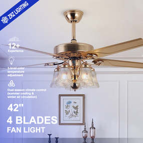Fan Chandelier Factory - European Style Wood Copper DC Motor 6-Speed LED