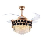 Ceiling Fan with Light Factory - Decorative Shade Retractable Blades LED