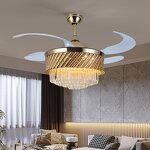Ceiling Fan Light Manufacturer - Luxury Villa Crystal Pendant Remote Round