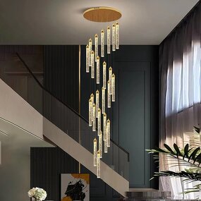 Crystal Pendant Light Manufacturer - Hotel Villa Hall Staircase Long Gold