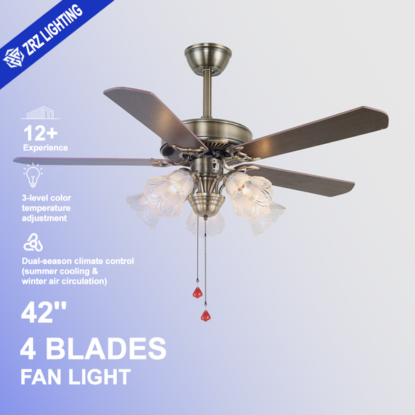 Ceiling Fan Factory - 42 Inch Wooden Leaf E27 Remote Light Kit
