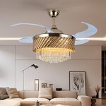 Ceiling Fan Light Manufacturer - Luxury Villa Crystal Pendant Remote Round
