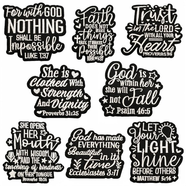 Embroidery Patch Factory - OEM Iron on Simple Black White Words