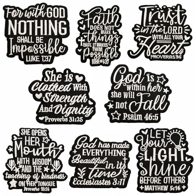 Embroidery Patch Factory - OEM Iron on Simple Black White Words