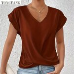 Women's T-Shirt Factory - OEM 2024 Summer V Neck Elegant