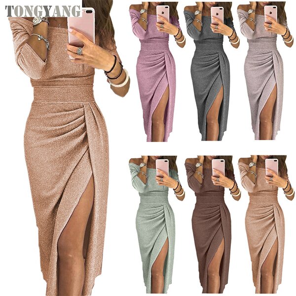Evening Dress Factory - OEM Women Party Slit Long Sleeve
