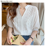 Women's Shirt Factory - OEM Summer Retro V-neck Embroidered
