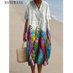 Women's Dress Factory - OEM V-Neck 3D Marine Life Print