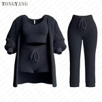 Plush Set Factory - OEM Women Knitted Long-sleeved Four-piece