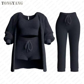 Plush Set Factory - OEM Women Knitted Long-sleeved Four-piece