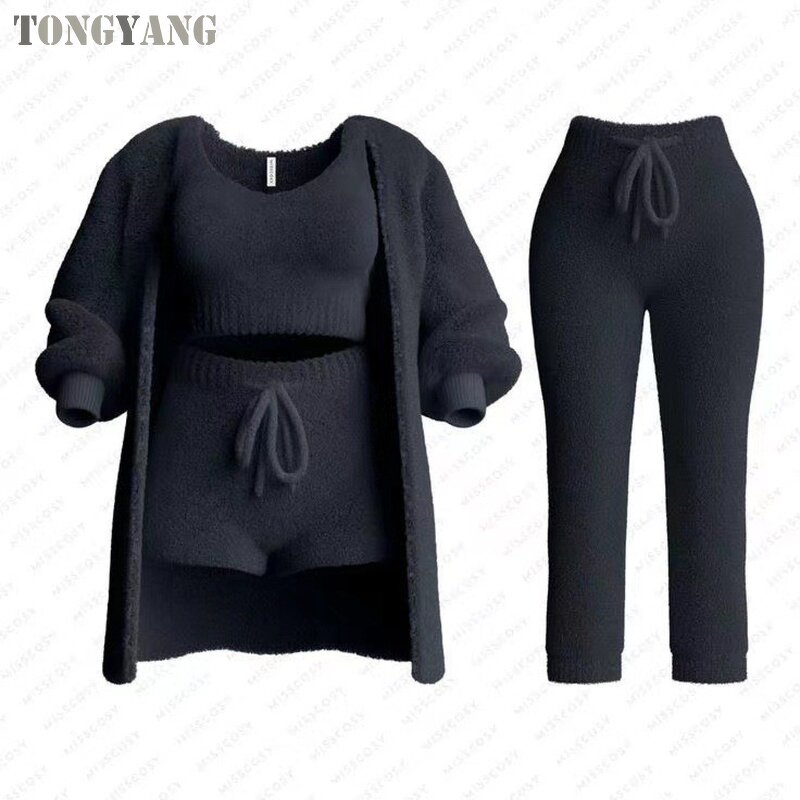 Plush Set Factory - OEM Women Knitted Long-sleeved Four-piece