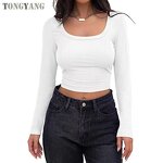 Rib T-Shirt Factory - OEM Long Sleeve Slim Fit Square Neck