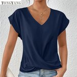 Women's T-Shirt Factory - OEM 2024 Summer V Neck Elegant