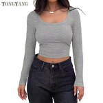 Rib T-Shirt Factory - OEM Long Sleeve Slim Fit Square Neck