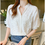 Women's Shirt Factory - OEM Summer Retro V-neck Embroidered