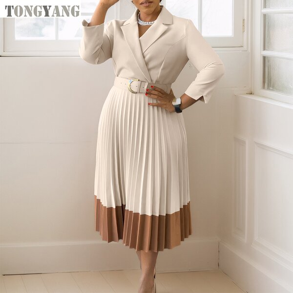 Career Dress Factory - OEM Spring Autumn Lapel Collar Belted