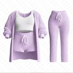 Plush Set Factory - OEM Women Knitted Long-sleeved Four-piece