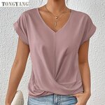 Women's T-Shirt Factory - OEM 2024 Summer V Neck Elegant