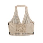 Tank Top Factory - OEM 2024 Summer Embroidery Halter Neck