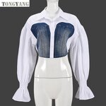 Denim Top Factory - OEM New Trendy Autumn Patchwork Flare
