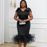 Evening Dress Factory - OEM Women Elegant Bow V-Neck Bodycon