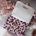 Keychain Factory - Leather Leopard Print Pearl Bow Heart Keychain