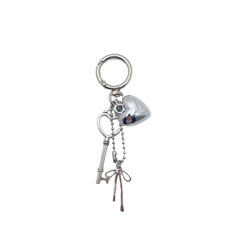Keychain Factory - Metal Silver Heart Lock Bow Keychain Retro