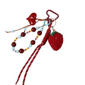 Keychain Manufacturer - Hand-Knitted Strawberry Heart Bead Pendant