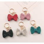 Keychain Supplier - Rhinestone Bow Car Keychain Gold Spring Ring