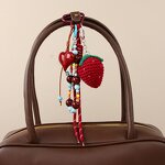 Keychain Manufacturer - Hand-Knitted Strawberry Heart Bead Pendant