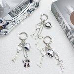 Keychain Factory - Metal Silver Heart Lock Bow Keychain Retro