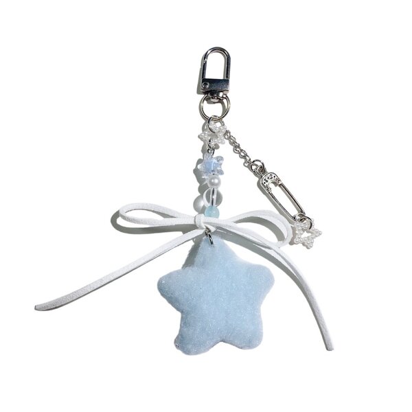 Keychain Manufacturer - Furry Five Pointed Star Bow Creamy Keychain