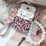Keychain Factory - Leather Leopard Print Pearl Bow Heart Keychain