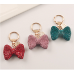 Keychain Supplier - Rhinestone Bow Car Keychain Gold Spring Ring