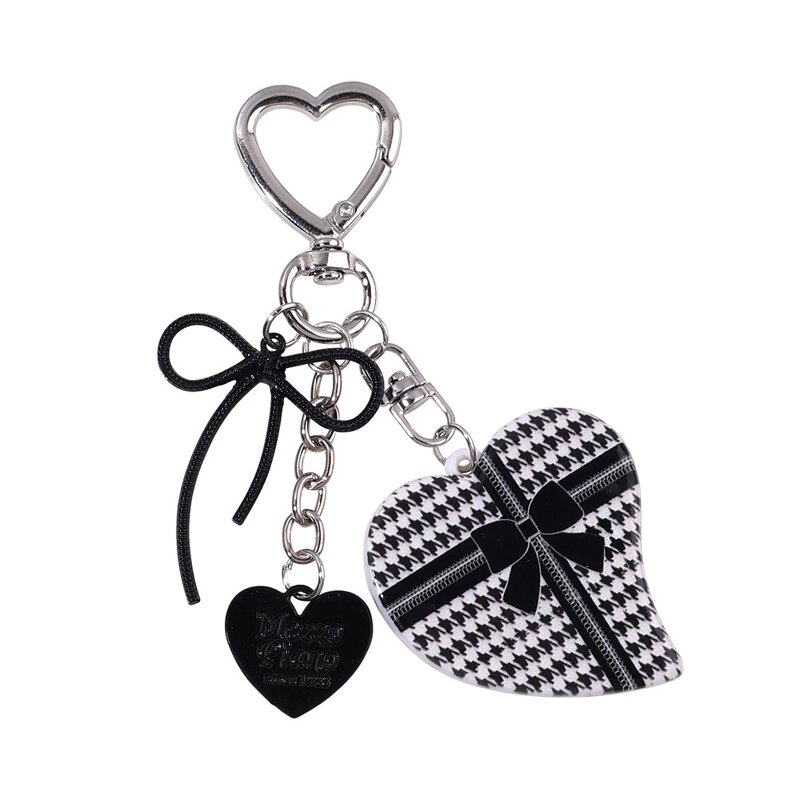Keychain Manufacturer - Black White Checkered Heart Keychain Bow