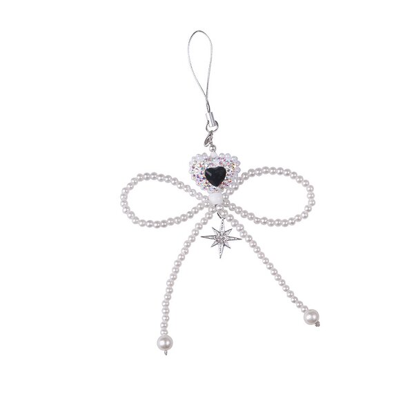 Keychain Supplier - Resin Rhinestone Love Heart Bead Bow Keychain