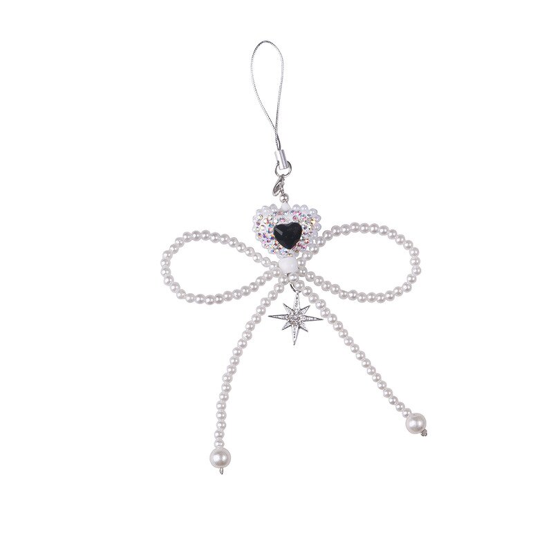 Keychain Supplier - Resin Rhinestone Love Heart Bead Bow Keychain