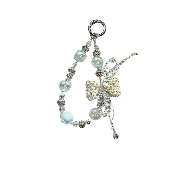 Phone Lanyard Manufacturer - Pearl Lucky Bow Rhinestone Pendant